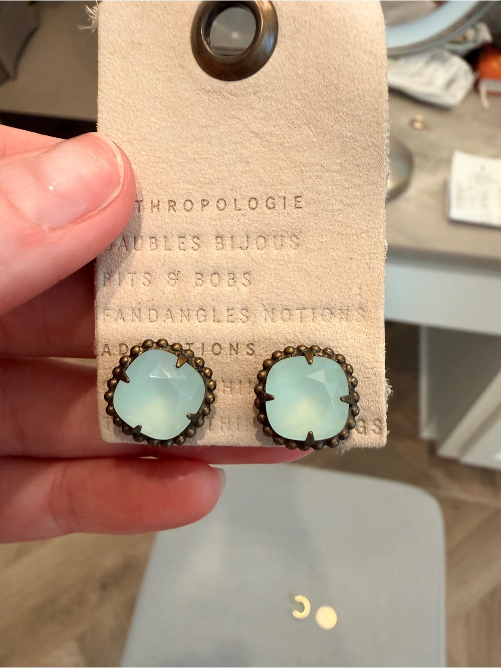 Anthropologie Pale Mint Faceted Glass Stud Earrings